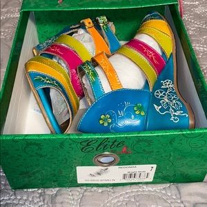 Elite by Corky’s wedge sandals. Very colorful!
